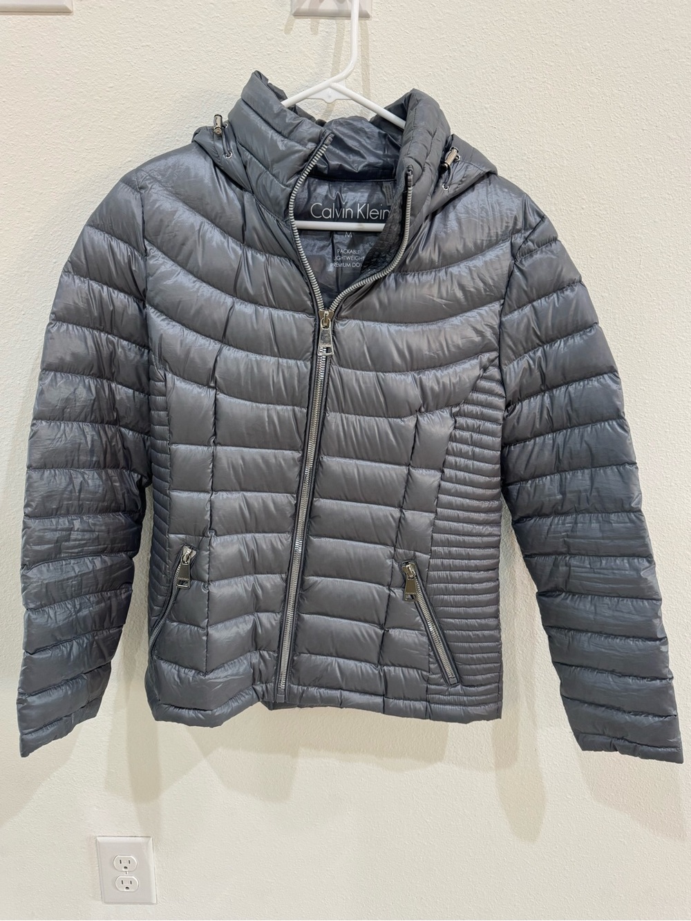 Calvin Klein Packable Lightweight Down Puffer Jacket Gray Gunmetal